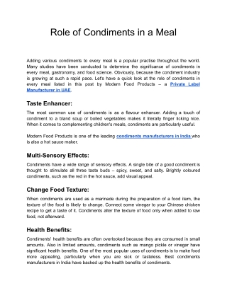 Role of Condiments in a Meal