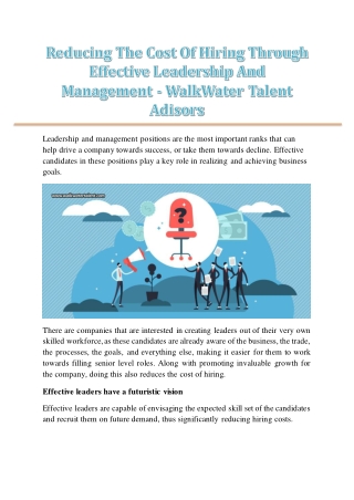 Reducing The Cost Of Hiring Through Effective Leadership And Management - WalkWater Talent Adisors