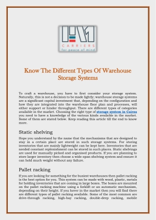 Know The Different Types Of Warehouse Storage Systems