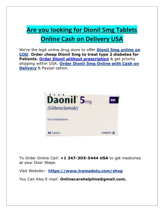 Are you looking for Dionil 5mg Tablets Online Cash on Delivery USA