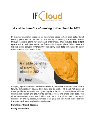 6 visible benefits of moving to the cloud in 2021.