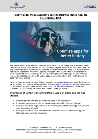 Handy Tips for Mobile App Developers to Optimize Mobile Apps for Better Battery Life!