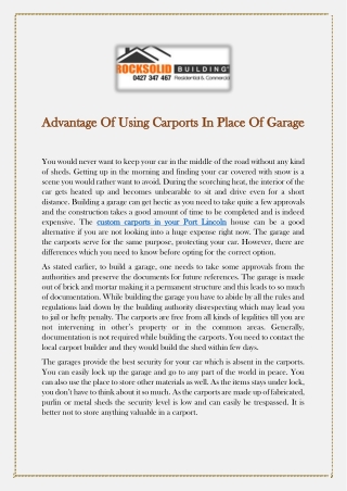 Advantage Of Using Carports In Place Of Garage