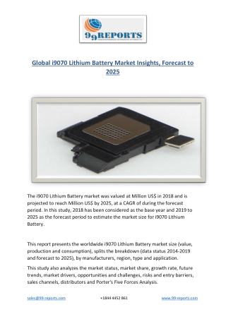 Global i9070 Lithium Battery Market Insights, Forecast to 2025