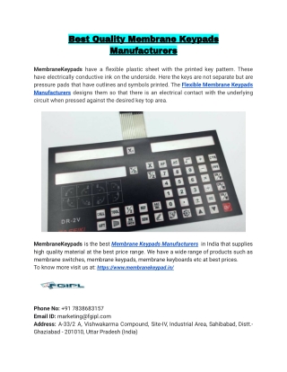 Best Quality Membrane Keypads Manufacturers