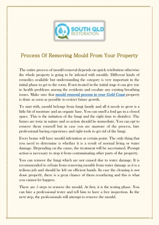 Process Of Removing Mould From Your Property