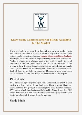 Know Some Common Exterior Blinds Available In The Market