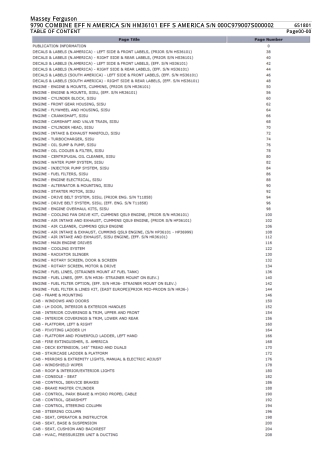 Massey Ferguson 9790 COMBINE EFF N AMERICA SN HM36101 EFF S AMERICA SN 000C979007S000002 Parts Catalogue Manual