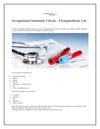 Occupational Immunity Checks - Flyingmedicine Ltd