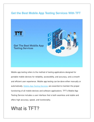 Get the Best Mobile App Testing Services With TFT