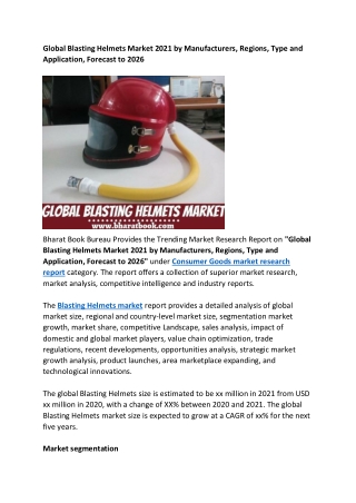 Global Blasting Helmets Market Size Study By Type and Regional Forecasts to 2026