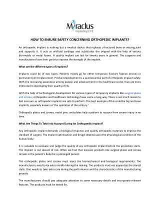How to Ensure Safety Concerning Orthopedic Implants? | Miraclus