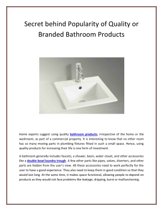 Secret behind Popularity of Quality or Branded Bathroom Products