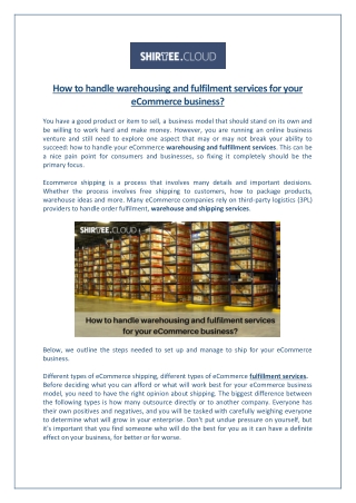 How to handle warehousing and fulfilment services for your eCommerce business?