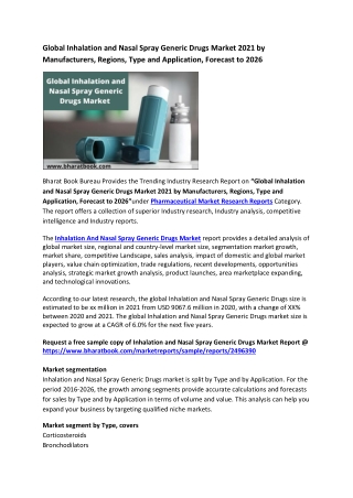Global Inhalation and Nasal Spray Generic Drugs Market Research Report 2021-2026