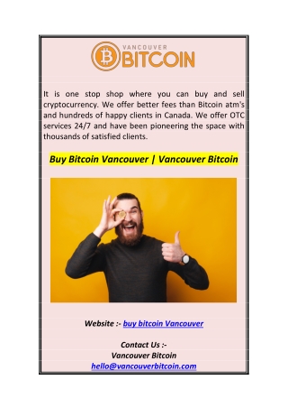 Buy Bitcoin Vancouver  Vancouver Bitcoin