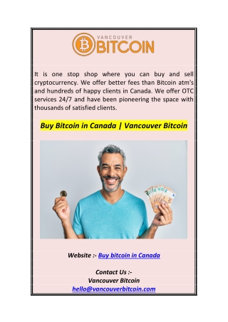 Buy Bitcoin in Canada  Vancouver Bitcoin