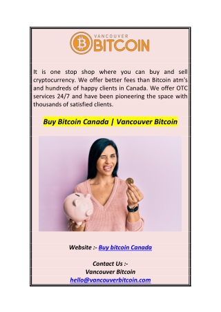 Buy Bitcoin Canada  Vancouver Bitcoin