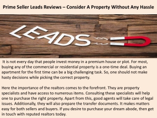 Prime Seller Leads Reviews – Consider A Property Without Any Hassle