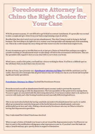 Foreclosure Attorney in Chino the Right Choice for Your Case