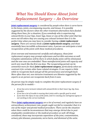 What You Should Know About Joint Replacement Surgery – An Overview
