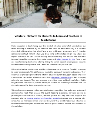 -ViTutors-Platform for Students to Learn and Teachers to Teach Online