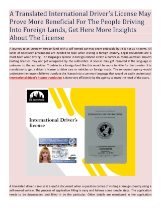 A Translated International Driver’s License May Prove More Beneficial, Get Here