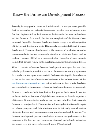 Know the Firmware Development Process