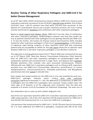 Routine Testing of Other Respiratory Pathogens and SARS