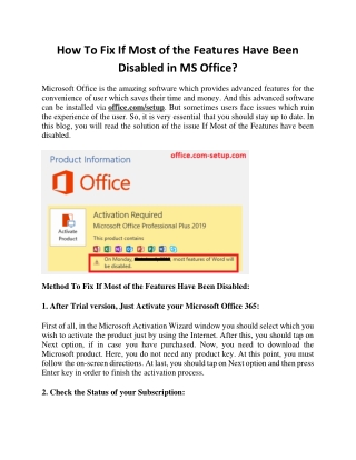 How To Fix If Most of the Features Have Been Disabled in Office.com/setup?