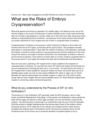 what are the risks of embryo cryopreservation _