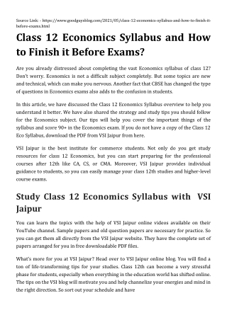 Class 12 Economics Syllabus and How to Finish it Before Exams__