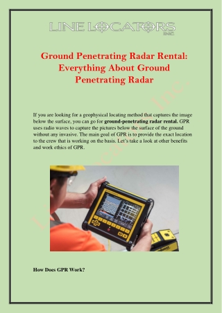 Ground Penetrating Radar Rental - Everything About Ground Penetrating Radar
