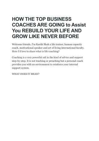 HOW THE TOP BUSINESS COACHES ARE GOING to Assist You REBUILD YOUR LIFE AND GROW LIKE NEVER BEFORE