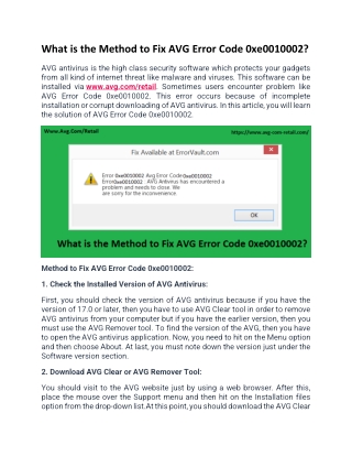 What is the Method to Fix AVG Error Code 0xe0010002?