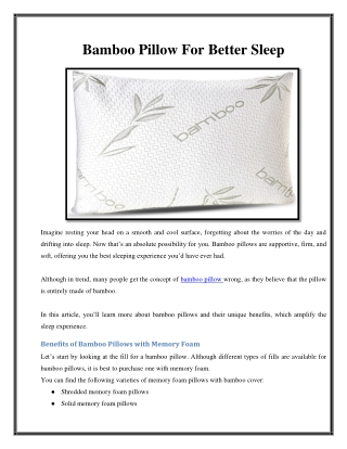 Bamboo Pillow For Better Sleep