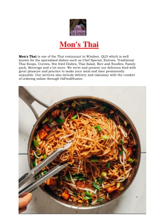 5% off – Mon’s Thai Restaurant Delivery Windsor Menu, QLD