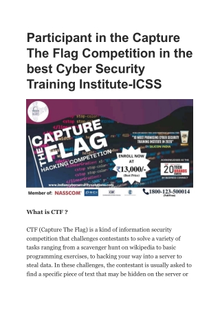 Participant in the Capture The Flag Competition in the best Cyber Security Training Institute