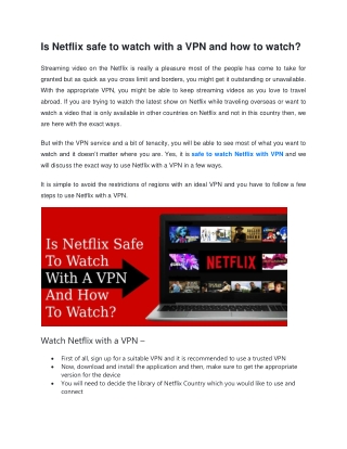 Is Netflix safe to watch with a VPN and how to watch?