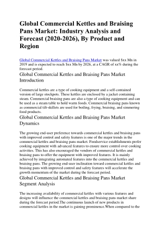 Global Commercial Kettles and Braising Pans Market