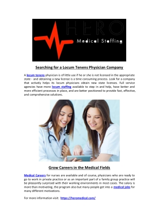 Searching for a Locum Tenens Physician Company