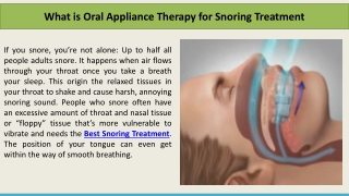 What is Oral Appliance Therapy for Snoring Treatment