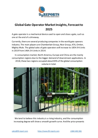 Global Gate Operator Market Insights, Forecast to 2025
