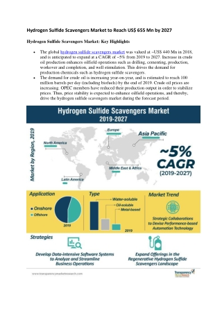 Hydrogen Sulfide Scavengers Market to Reach US$ 655 Mn by 2027