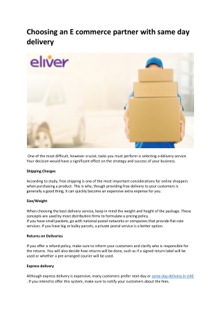 Choosing an E commerce partner with same day delivery