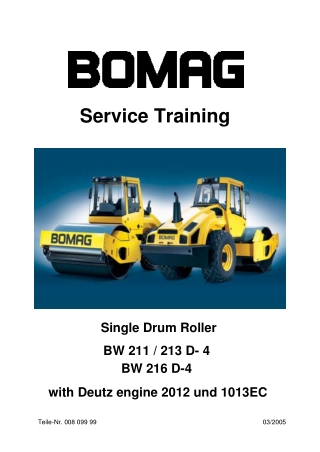 Bomag BW 211213 D-4 Single Drum Roller Service Repair Manual
