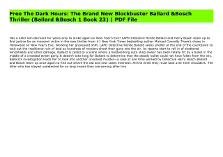 Free The Dark Hours: The Brand New Blockbuster Ballard & Bosch Thriller (Ballard & Bosch 1 Book 23) | PDF File