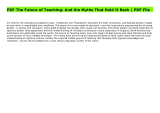 PDF The Future of Teaching: And the Myths That Hold It Back | PDF File