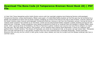 Download The Bone Code (A Temperance Brennan Novel Book 20) | PDF File
