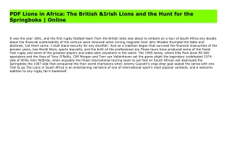 PDF Lions in Africa: The British & Irish Lions and the Hunt for the Springboks | Online